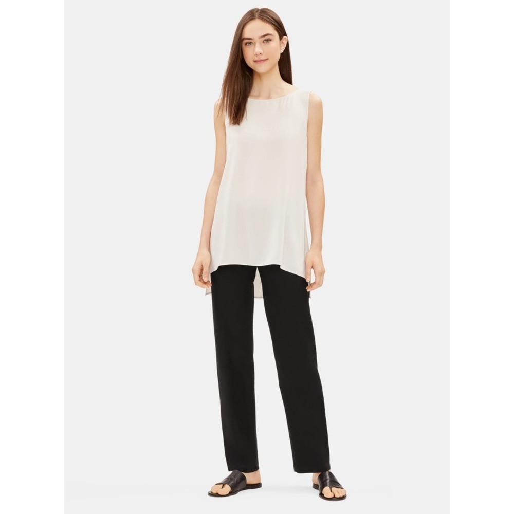 Eileen Fisher Pants Womens PL Black System Washable Stretch Crepe Wide Leg Ankle